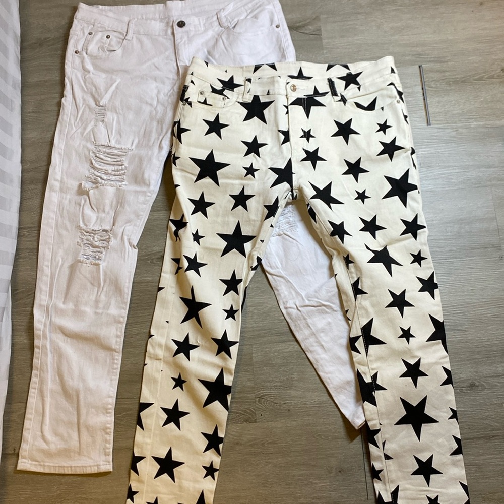 Men’s jeans 2pc white ripped and white star Jean set, 2 for 25 bundle sizes 36